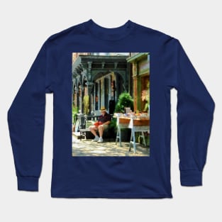 Frenchtown NJ - Man Reading by Book Stall Long Sleeve T-Shirt